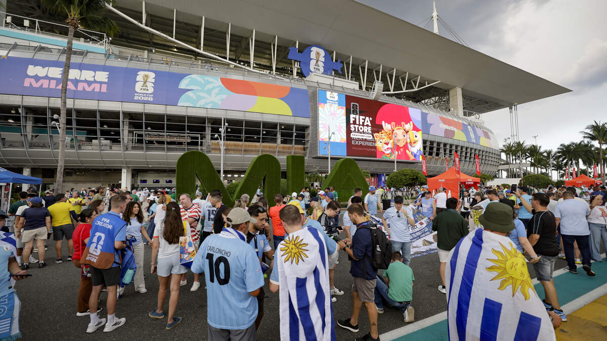 Soccer fans arrive at Miami Stadium before the start of Uruguay against Saudi Arabia FIFA World Cup opening match on Monday, June 15, 2026. Soccer fans arrive at Miami Stadium before the start of Uruguay against Saudi Arabia FIFA World Cup opening match on Monday, June 15, 2026.